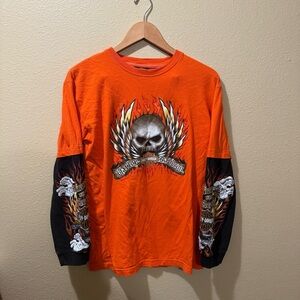 Kid’s XL (20) Harley-Davidson Orange Black Skull Long Sleeve Shirt